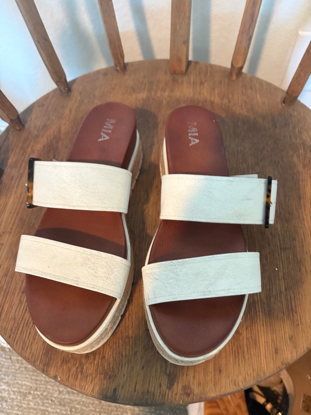 MIA Women’s Cream Double-Strap Slide Sandals with Brown Footbed